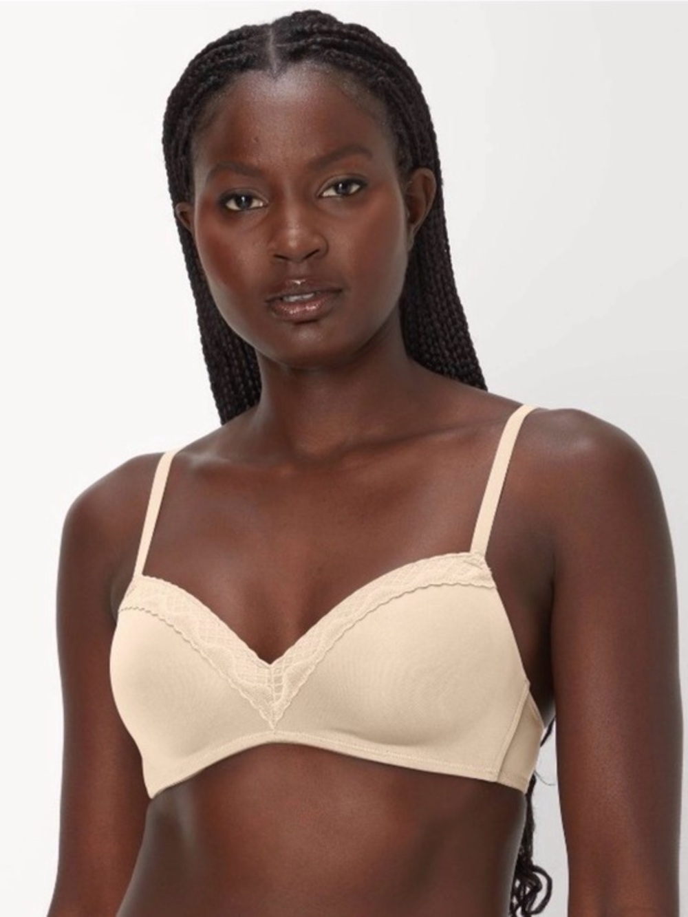 NWT Maidenform Almond Beige Lace Trim Wireless Convertible T Shirt Bra size 38D